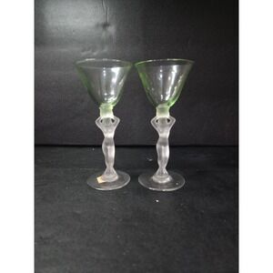 Bayel Wine Cocktail Glasses, Rare Green Tinted Bowls, Frosted Base, Set Of 2